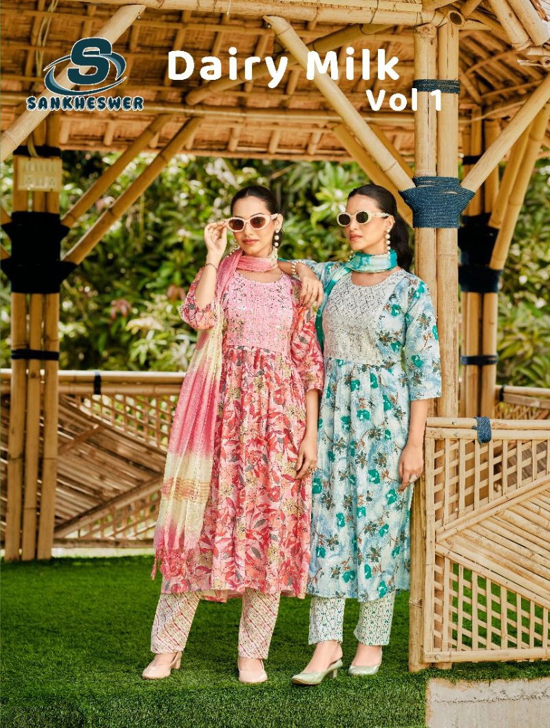 Sankheswer Dairy Milk Vol 1 Foil Printed Kurti Bottom With Dupatta