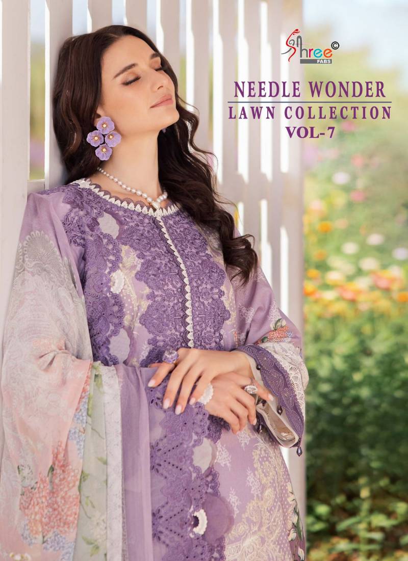 Shree Needle Wonder Lawn Collection Vol 7 Salwar Suits Chiffon Dupatta