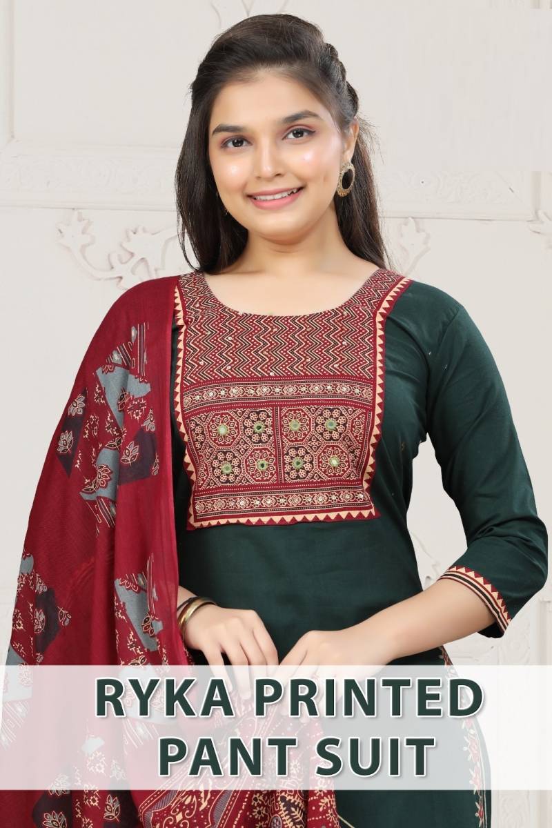Ryka Printed Pant Suit 9068 Cotton Kids Kurti Bottom With Dupatta