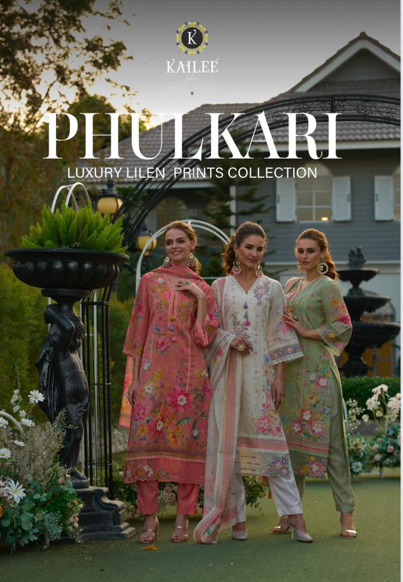 Kailee Phulkari Linen Printed Kurti Bottom With Dupatta