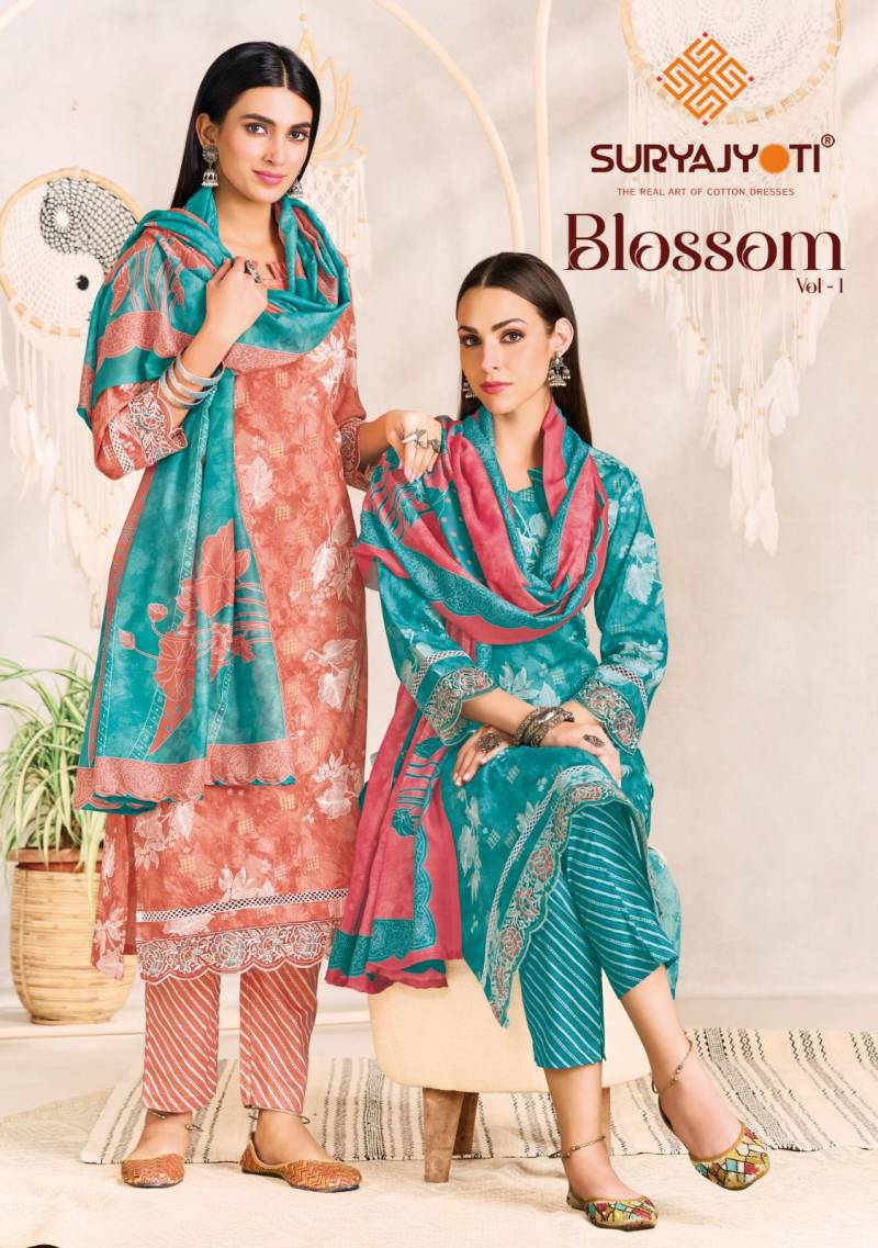 Suryajyoti Blossom Vol 1 Cotton Foil Printed Ready Made Dress