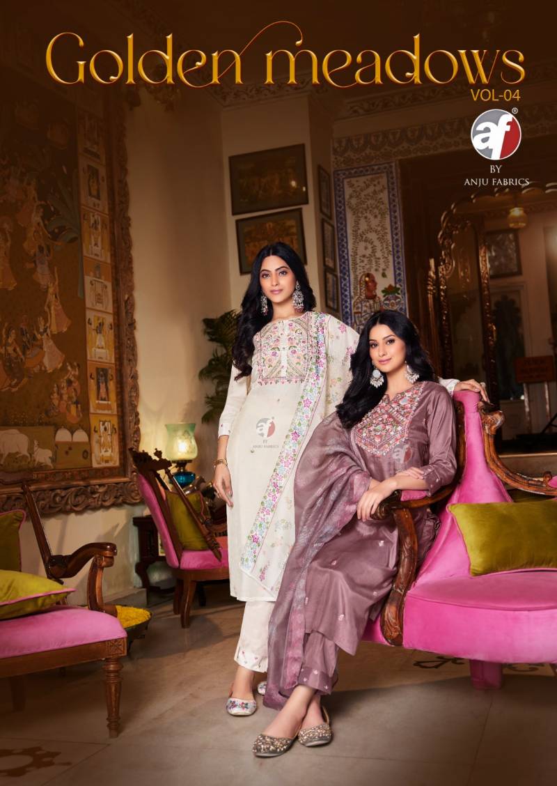 Af Golden Meadows Vol 4 Embroidery Kurti Bottom With Dupatta Collection