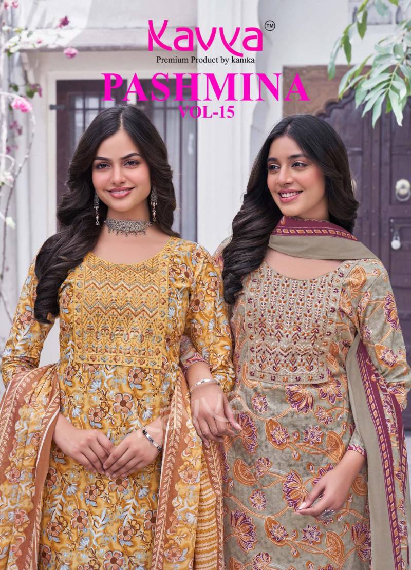 Kavya Pashmina Vol 15 Printed Kurti Pant With Dupatta Collection
