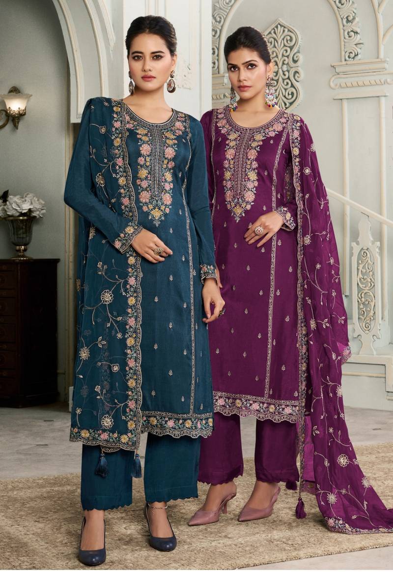 Multi 71161 To 71164 Silk Embroidered Salwar Suits Collection