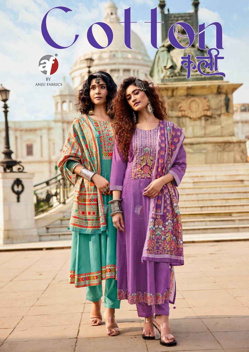 Af Cotton Kali Designer Kurti Bottom With Dupatta Collection