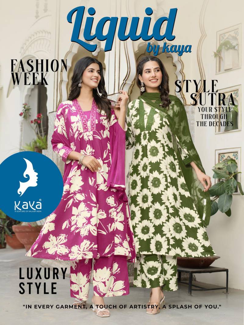 Kaya Liquid Printed Kurti Pant With Dupatta Collection