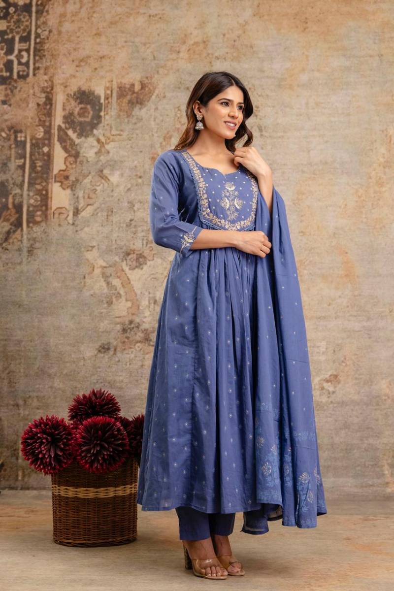 Naisha K 34 Soft Cotton Fancy Neck Kurti Bottom With Dupatta