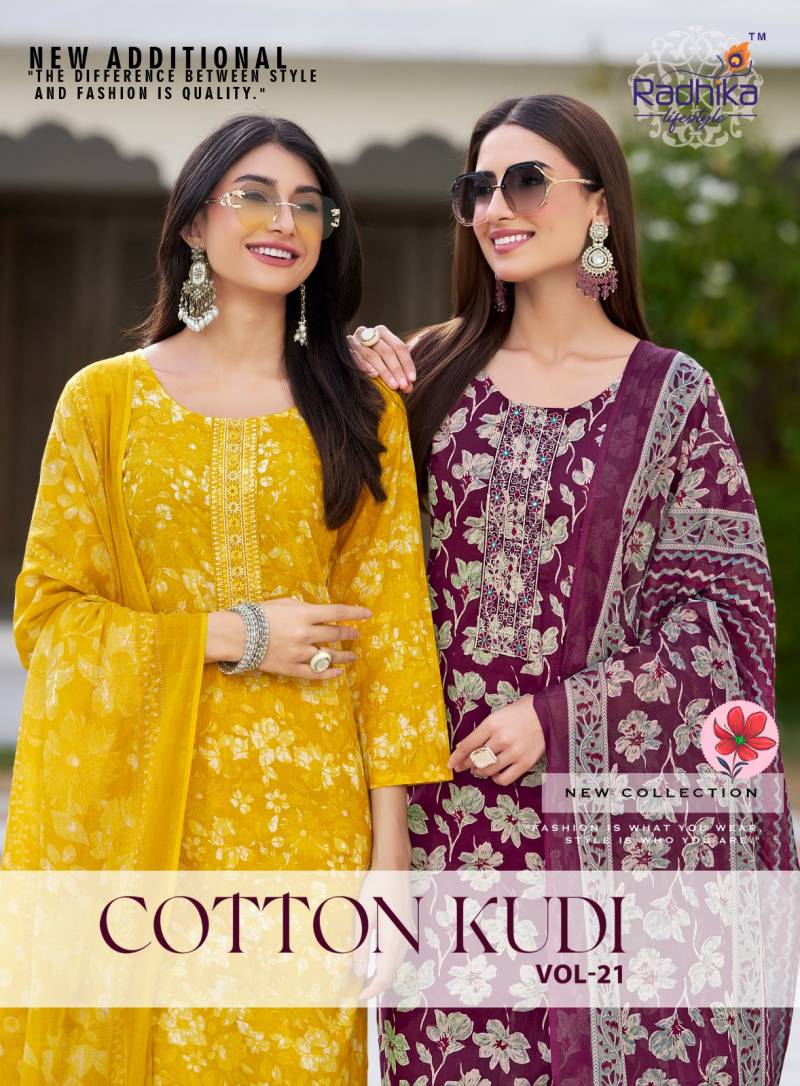 Radhika Cotton Kudi Vol 21 Printed Kurti Pant With Dupatta Collection