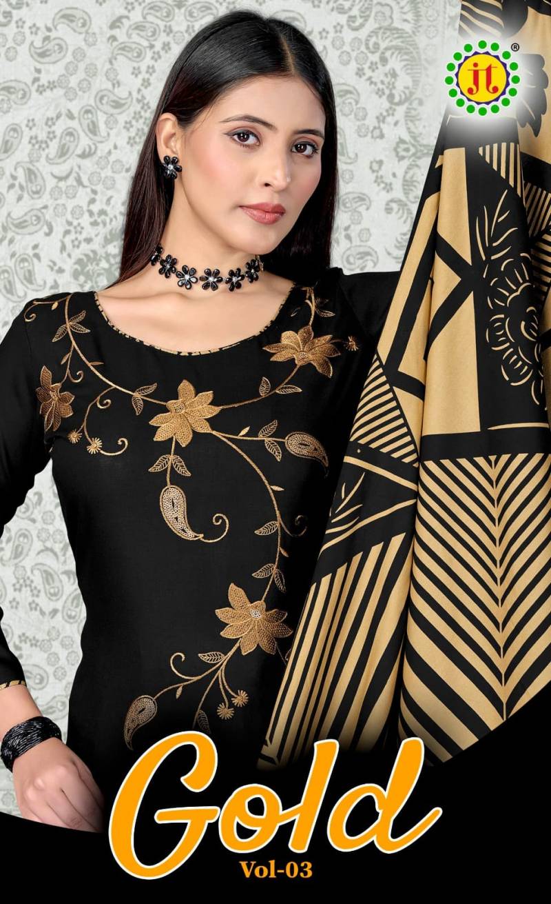 Jt Gold Vol 3 Black Embroidery Dress Material Collection
