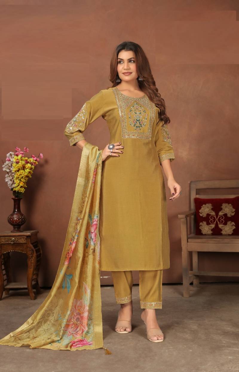 Alinee 134 To 136 Silk Kurti Bottom With Dupatta Collection