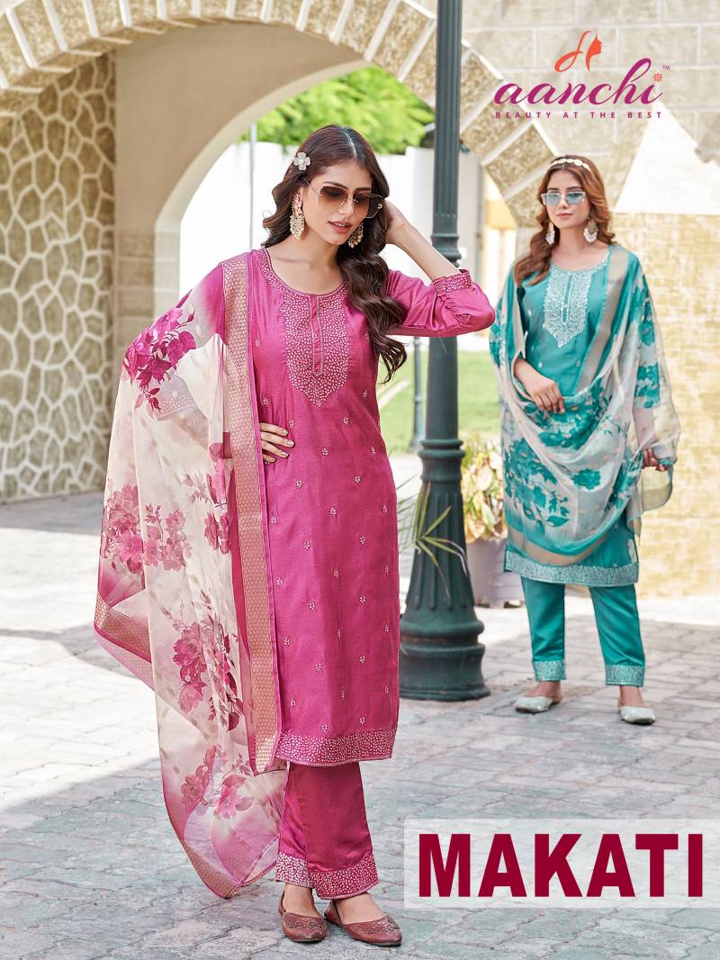 Aanchi Makati Vichitra Designer Kurti Bottom With Dupatta Collection