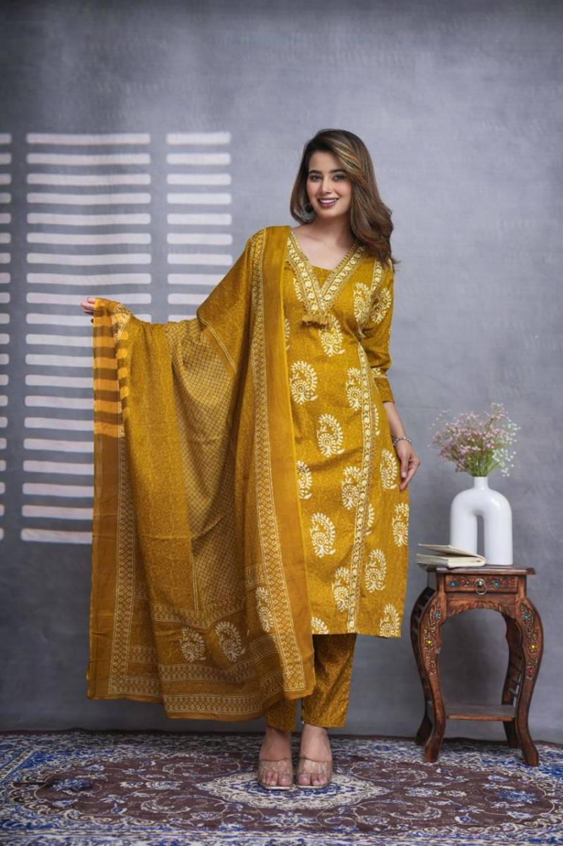 Naisha K 57 Straight Cotton Kurti Bottom With Dupatta