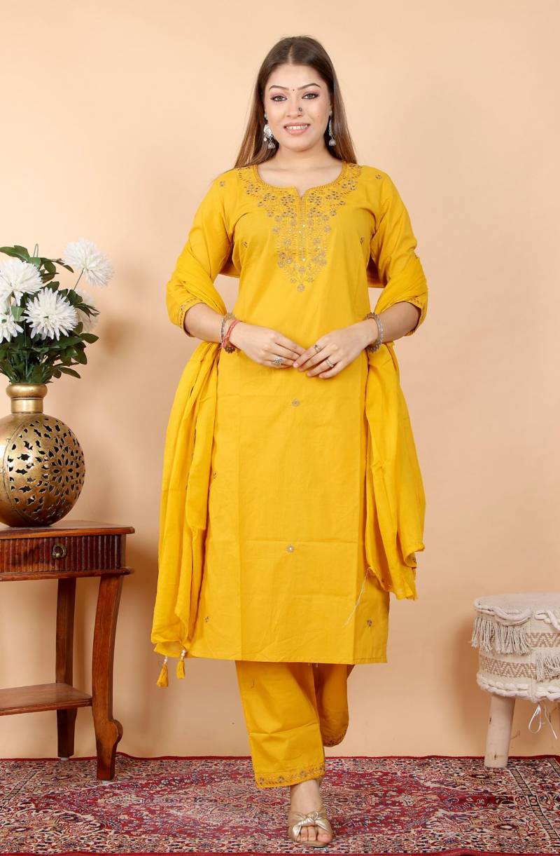 Naisha K 64 Embroidered Neck Work Kurti Bottom With Dupatta Collection