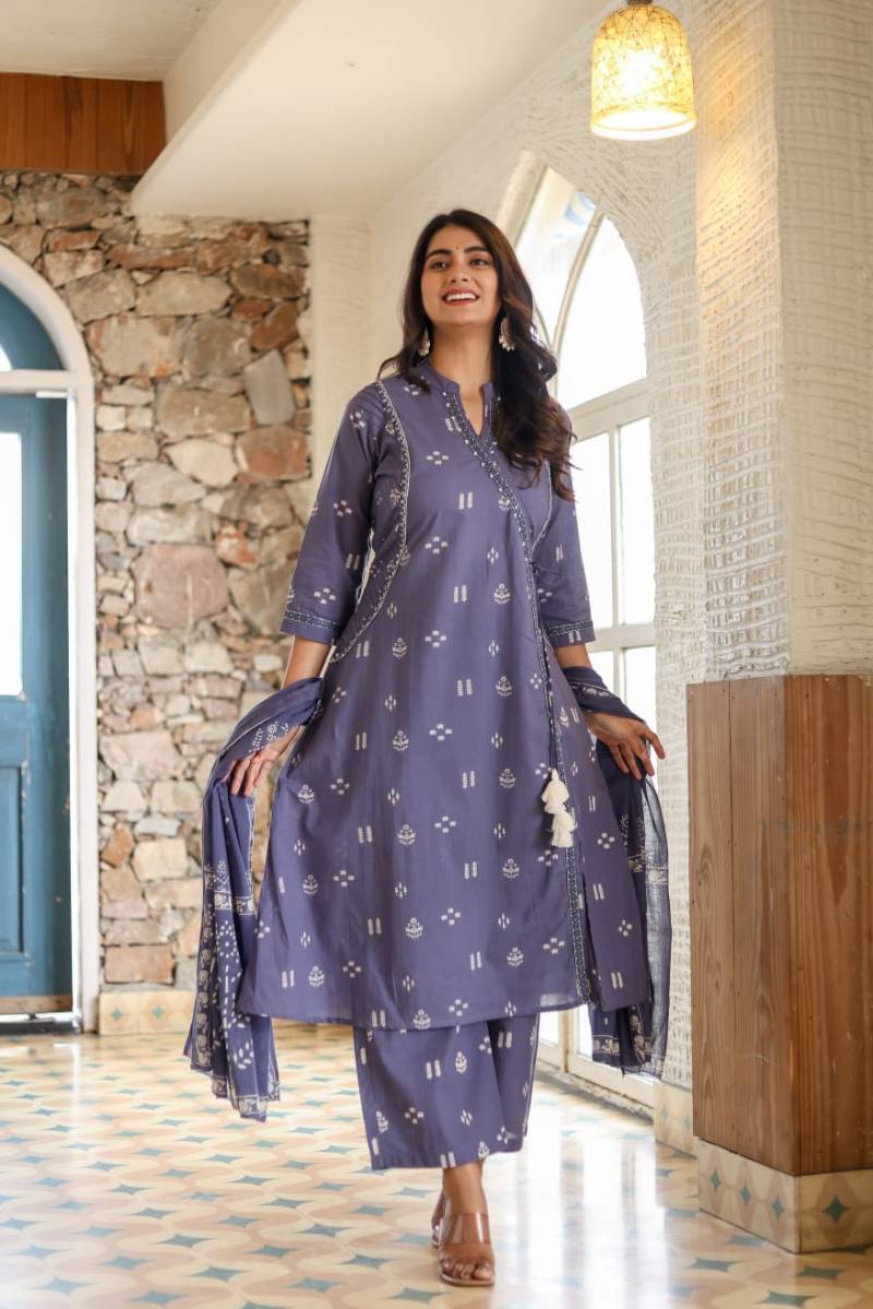 Naisha K 93 Cotton Printed Kurti Pant With Dupatta Collection