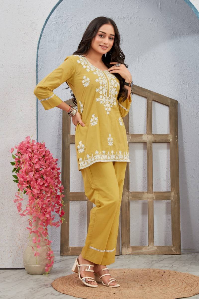 Mc 2530 Soft Cotton Lucknowi Thread Work Co Ord Set Collection