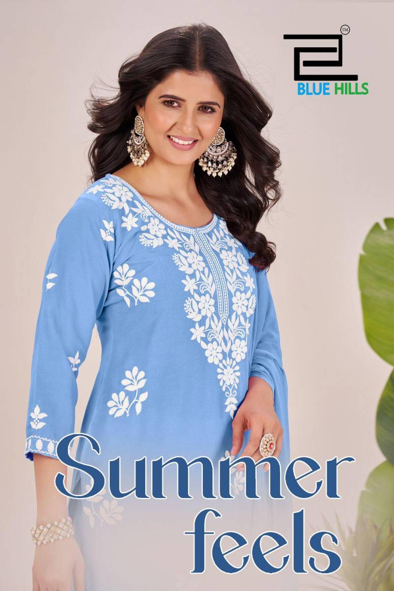 Blue Hills Summer Feels Rayon Designer Kurti Bottom With Dupatta