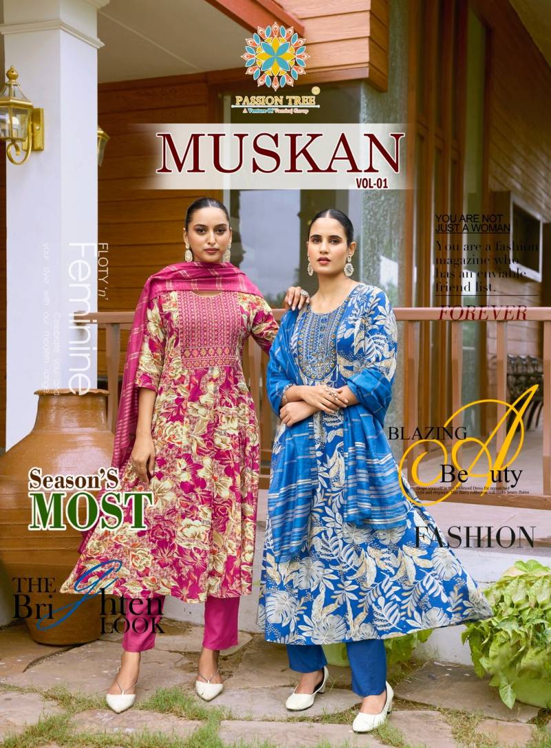 Passion Tree Muskan Vol 1 Printed Anarkali Kurti Pant With Dupatta