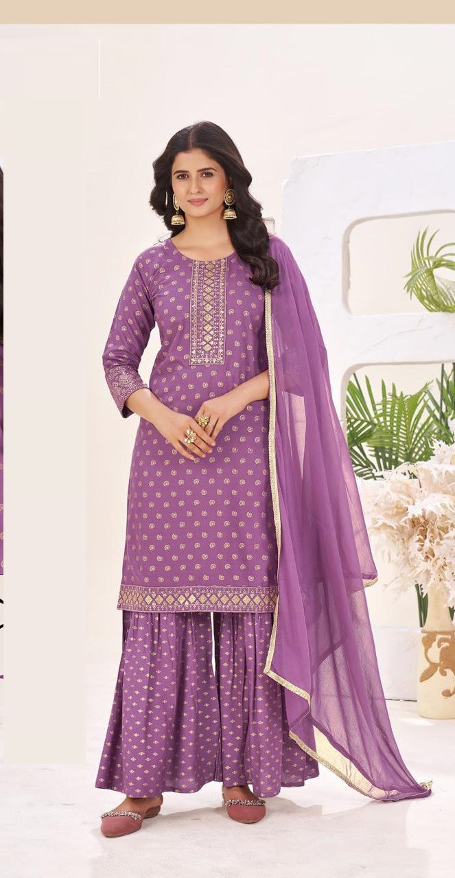 Blue Hills Chand Vol 3 Rayon Foil Printed Kurti Bottom With Dupatta