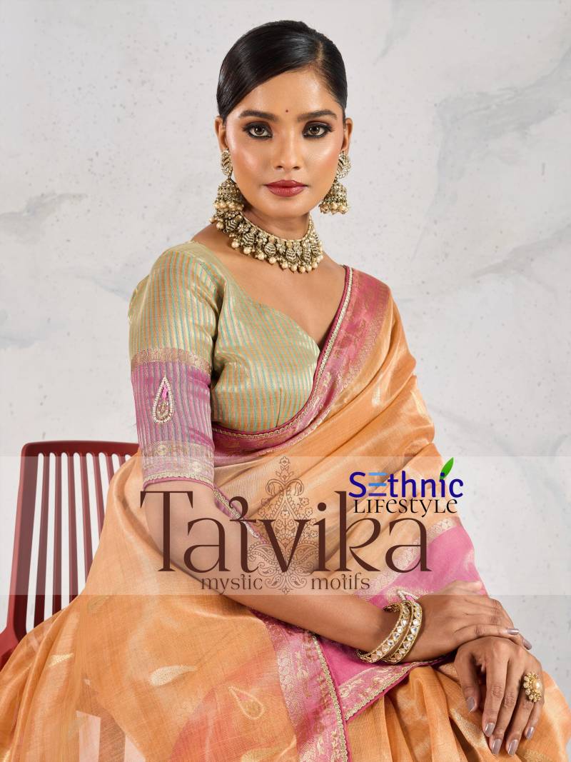 Sethnic Tatvika Self Zari Woven Tissue Linen Fancy Saree