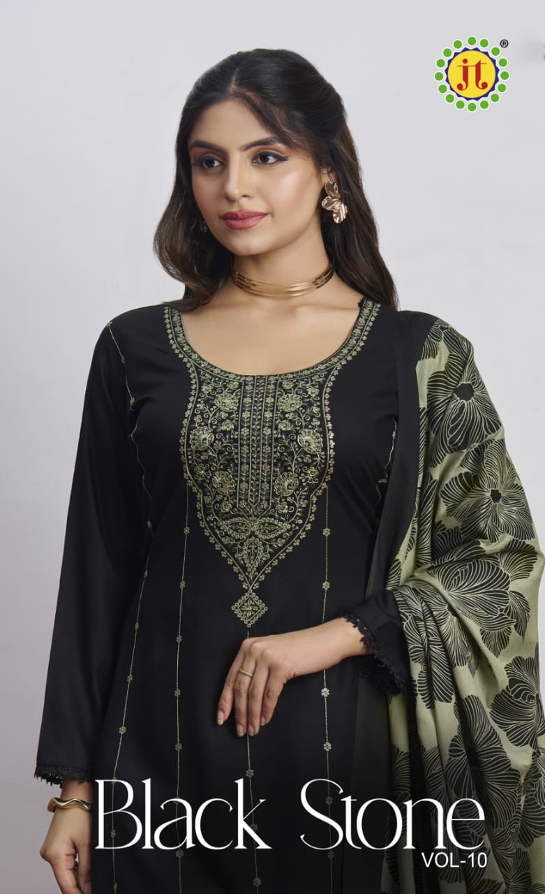 Jt Black Stone Vol 10 Embroidered Dress Material Collection