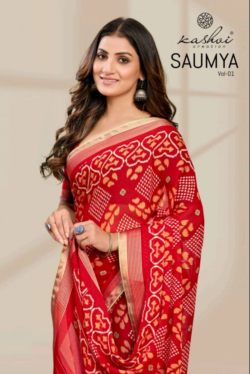 Kashvi Saumya Vol 1 Dull Moss Printed Saree Collection