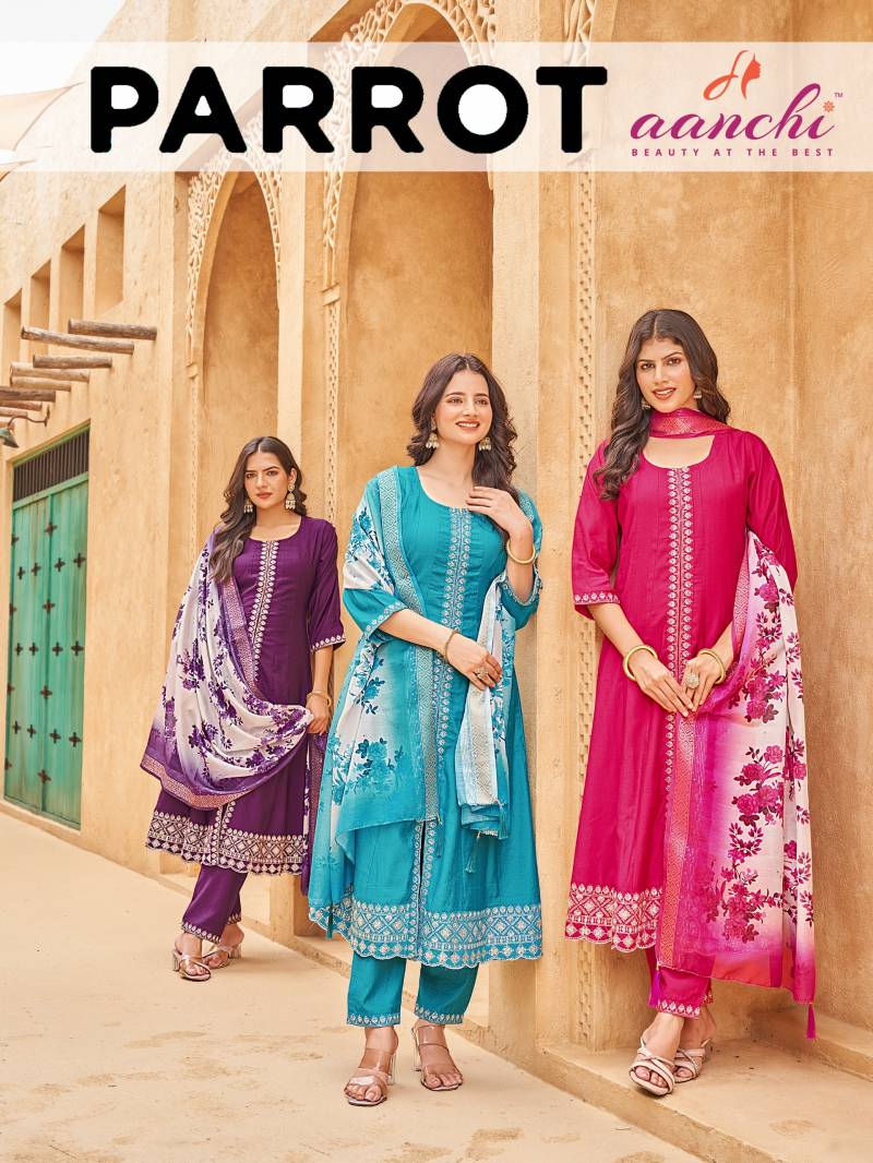 Aanchi Parrot Designer Kurti Bottom With Dupatta Collection