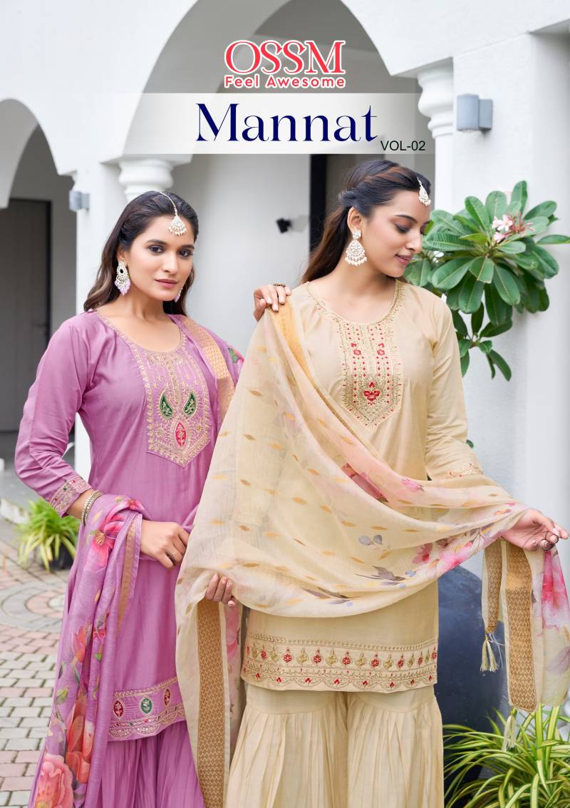 Ossm Mannat Sharara Vol 2 Roman Silk Kurti Palazzo With Dupatta Collection