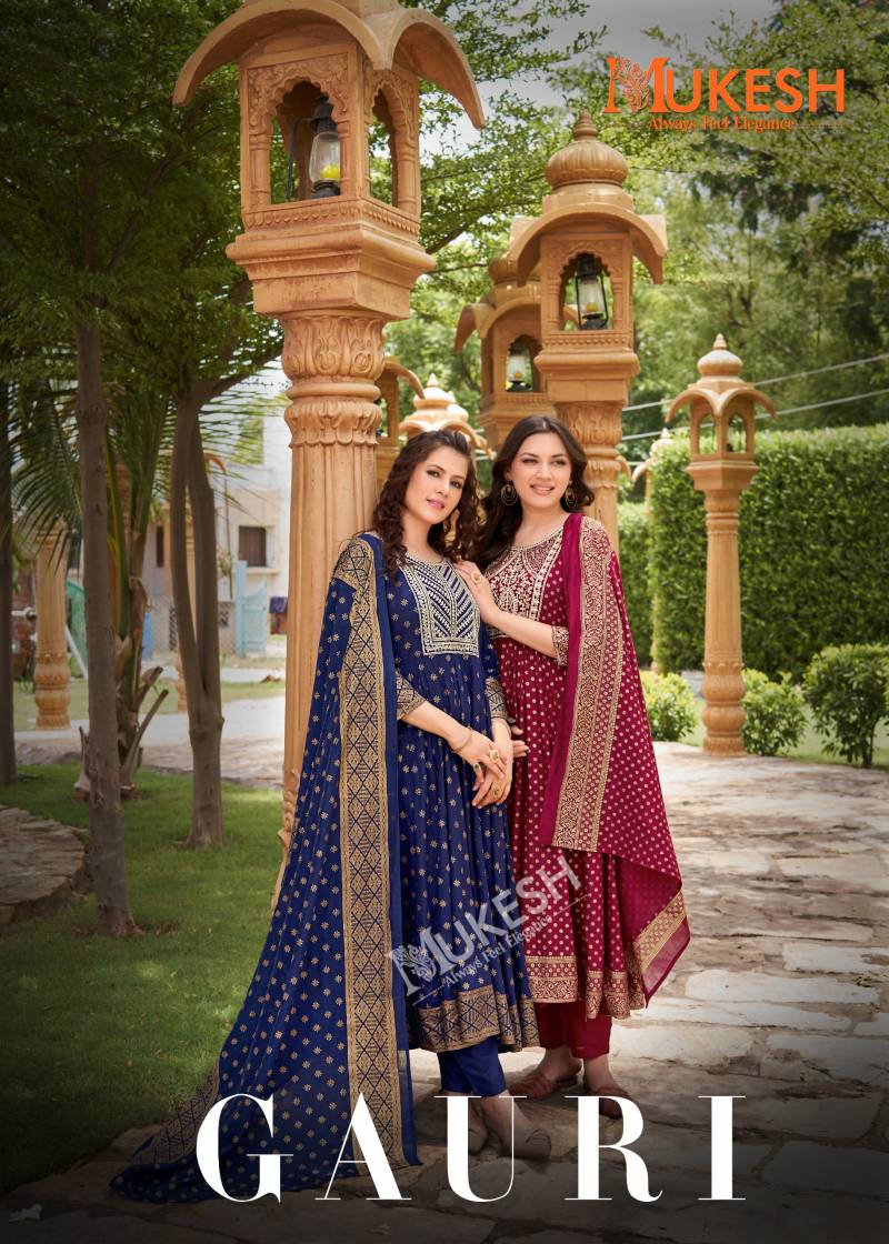 Mukesh Gauri Rayon Embroidered Anarkali Kurti Pant With Dupatta