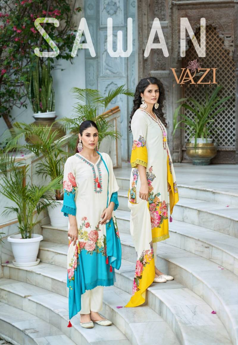 Vazi Sawan White Designer Printed Kurti Bottom With Dupatta