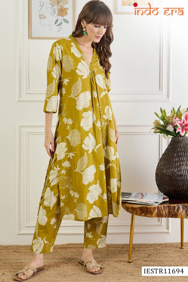 Indo Era 2580 Floral Printed Kurta With Trousers Collection