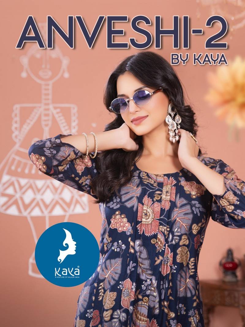 Kaya Anveshi 2 Vertican Printed Kurti With Bottom Collection