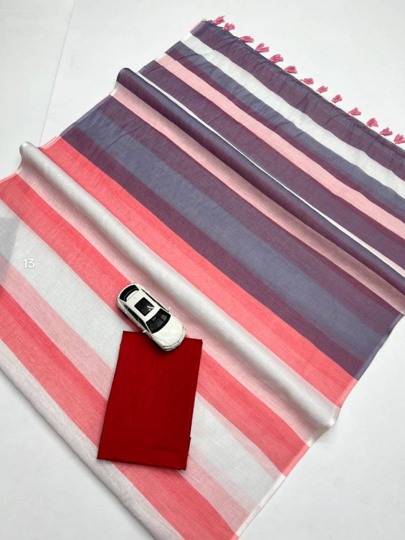 Sc Stripes Linen Cotton Woven Fancy Saree Collection