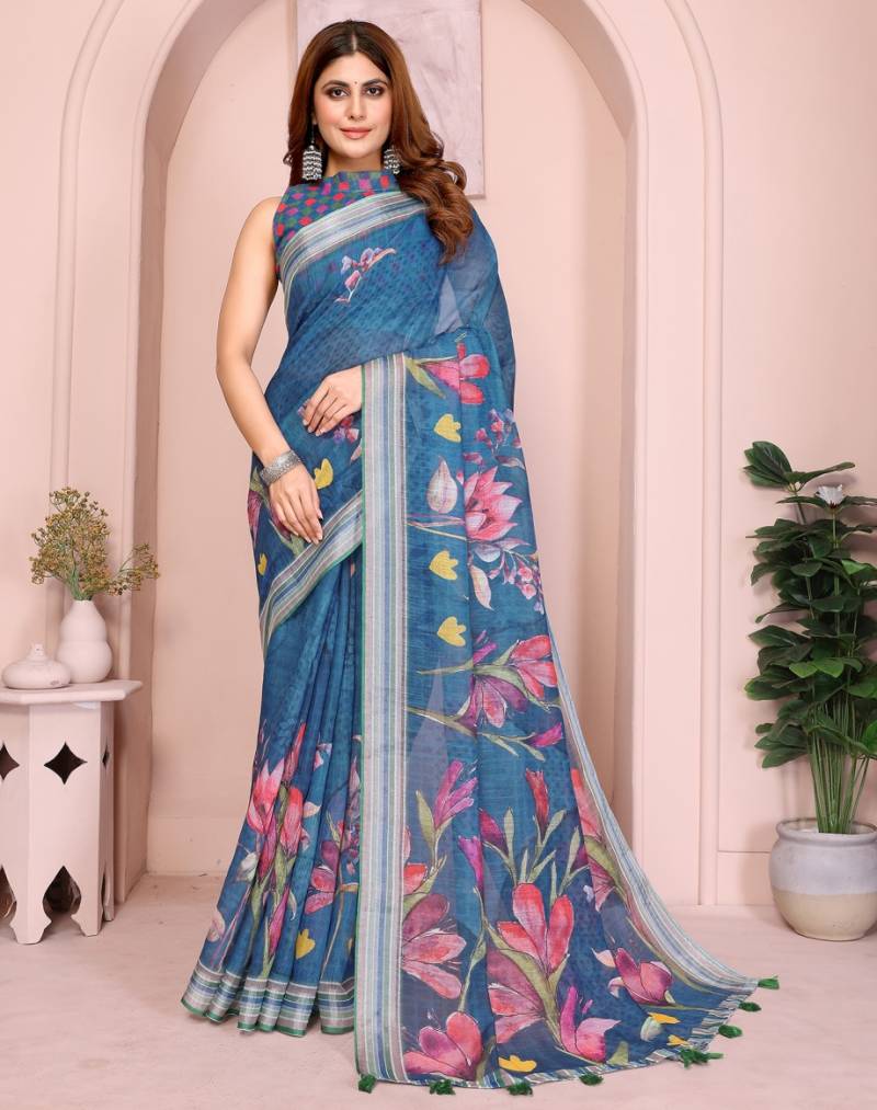 Vc Krishi B Linen Cotton Batik Printed Saree Collection