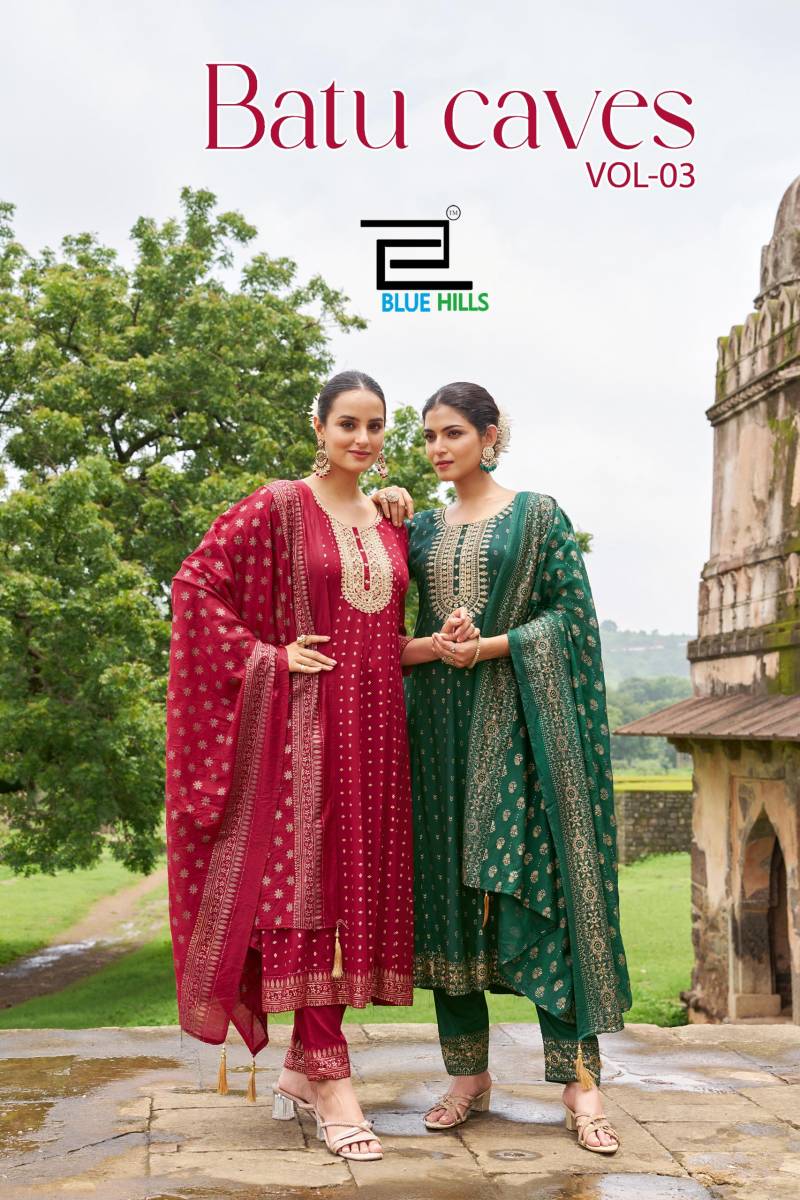 Blue Hills Batu Caves Vol 3 Anarkali Long Kurti Pant With Dupatta Collection