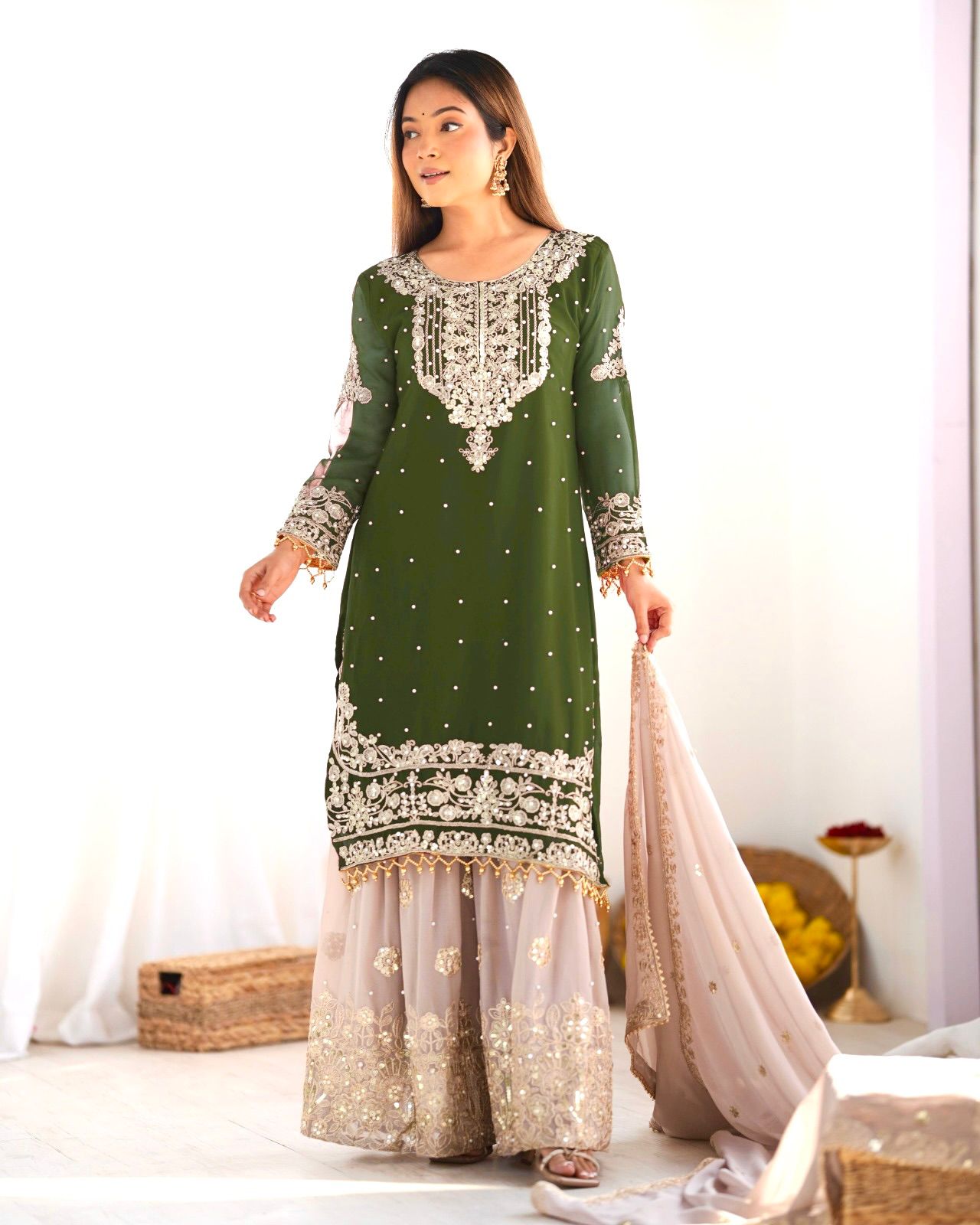 Sr 1678 Faux Georgette Embroidery Work Salwar Suits Collection