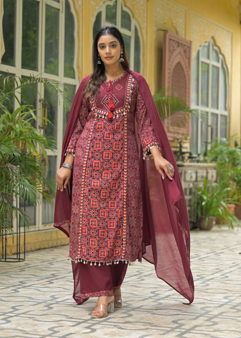 Naisha K 243 Cotton Embroidered Kurti Bottom With Dupatta