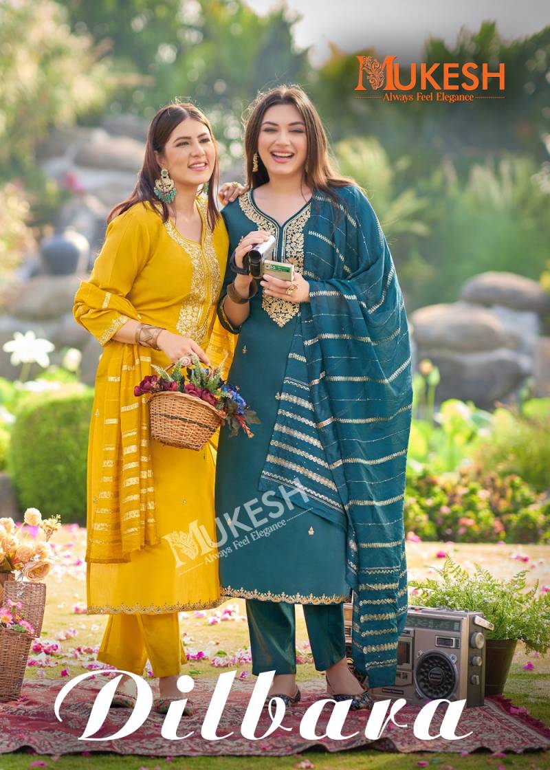 Mukesh Dilbara Embroidered Kurti Bottom With Dupatta Collection