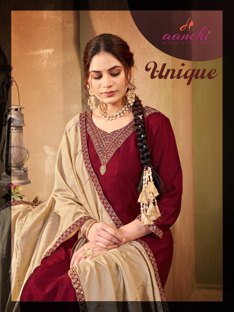 Aanchi Unique Vichitra Silk Anarkali Kurti Bottom With Dupatta