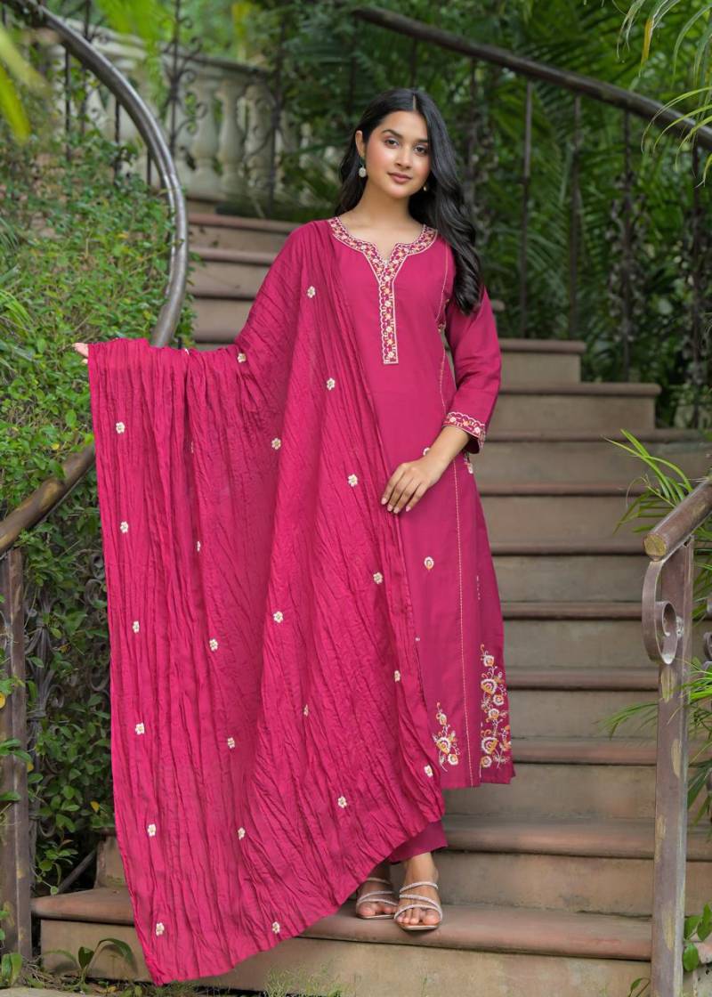 Naisha K 255 Cotton Embroidered Kurti Bottom With Dupatta Collection