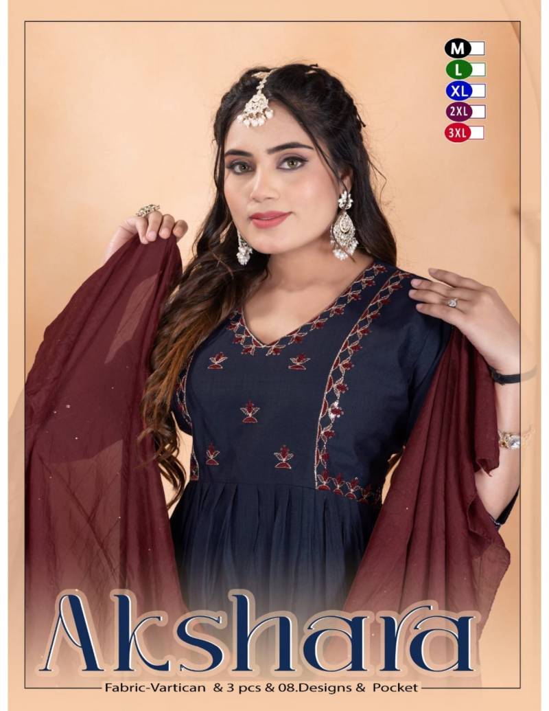 Jlf Akshara Vertican Embroidery Kurti Pant With Dupatta Collection