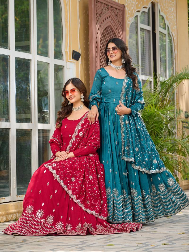 Src 097 Pure Vichitra Silk Readymade Wedding Wear Gown Collection