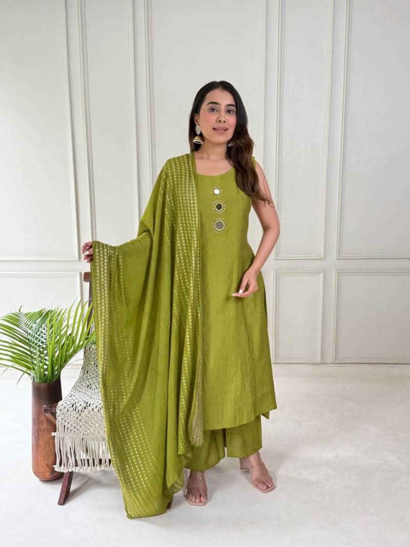 Naisha K 260 Vertican Mirror Worked Kurti Bottom With Dupatta