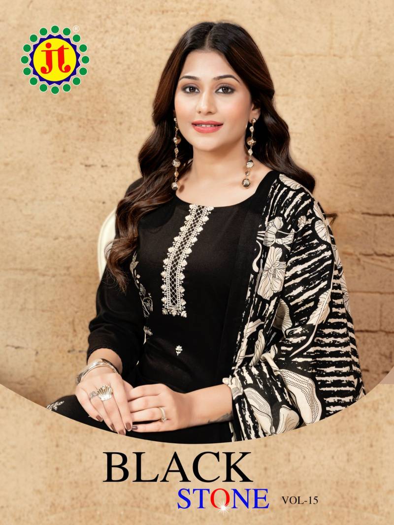 Jt Black Stone Vol 15 Printed Black Dress Material Collection