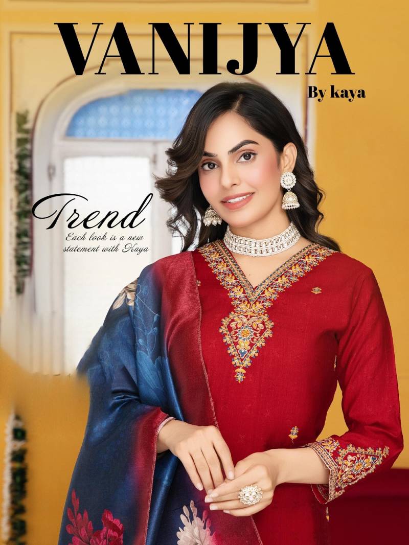 Kaya Vanijya Fancy Neck Work Kurti Bottom With Dupatta Collection