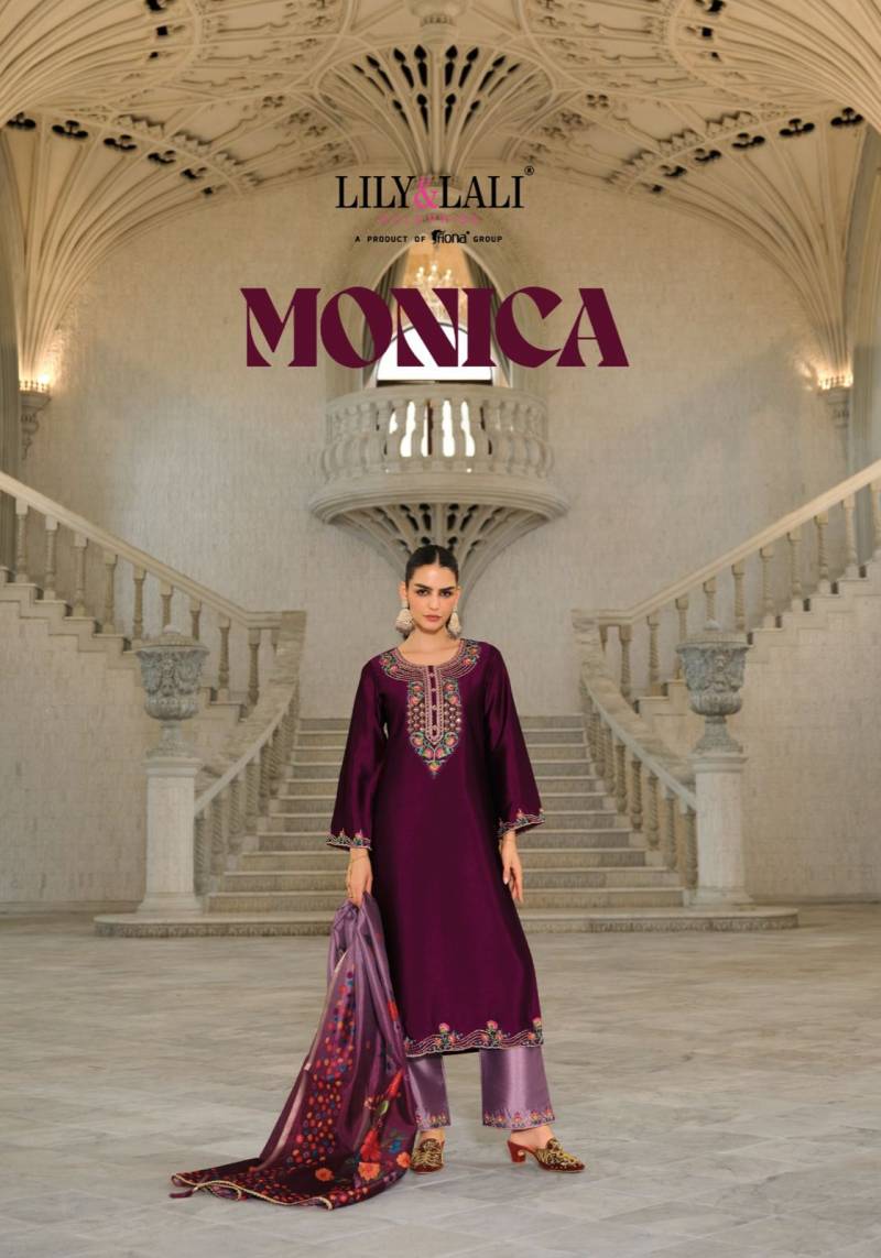 Lily And Lali Monica Silk Embroidered Designer Kurti Bottom With Dupatta