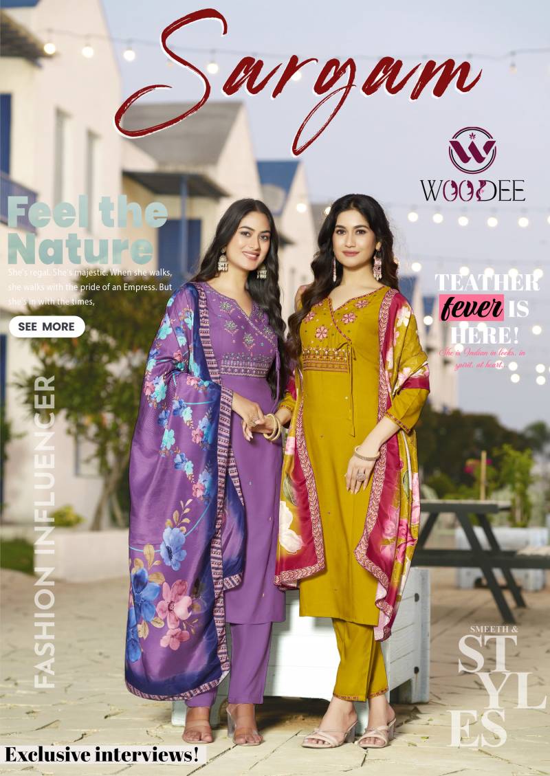 Woodee Sargam Thread Work Designer Kurti Bottom With Dupatta Collection