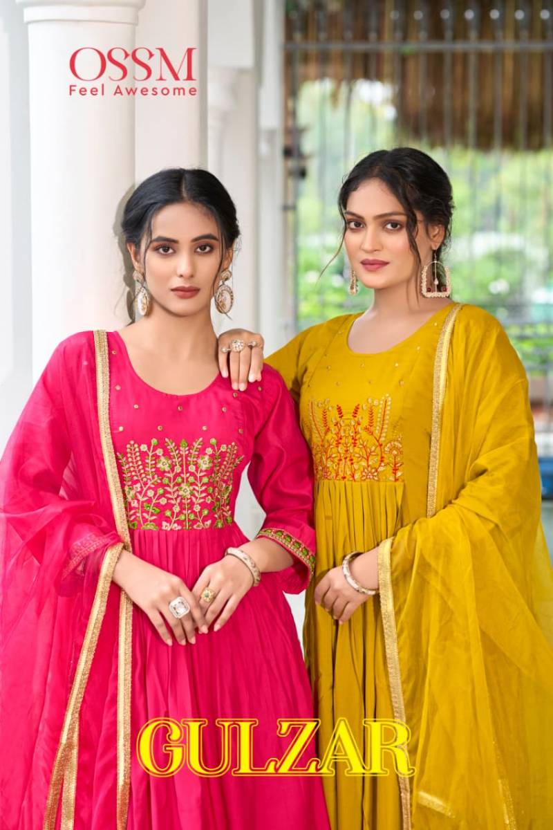 Ossm Gulzar Viscose Roman Silk Kurti Bottom With Dupatta Collection