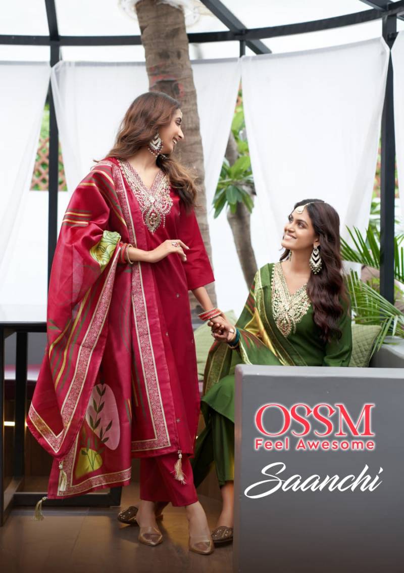 Ossm Saanchi Viscose Roman Silk Kurti Bottom With Dupatta Collection