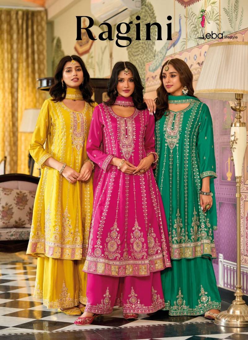 Eba Ragini Chinon Embroidery Work Ready Made Salwar Suits Collection