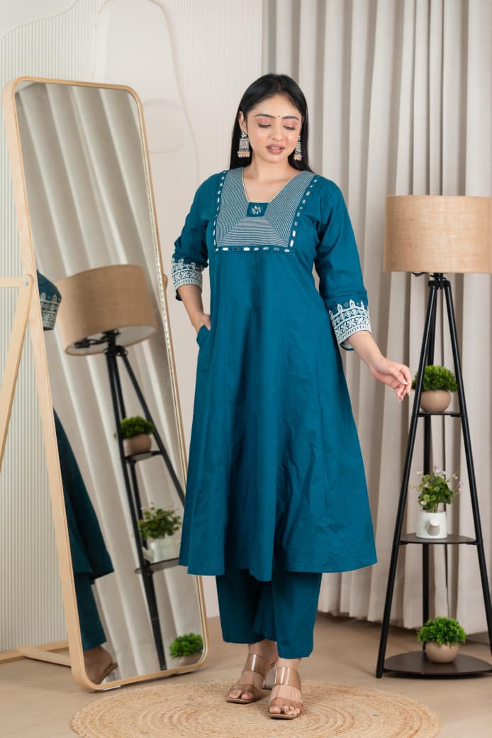 Naisha K 288 Real Mirror Fancy Neck Work Kurta With Bottom Collection